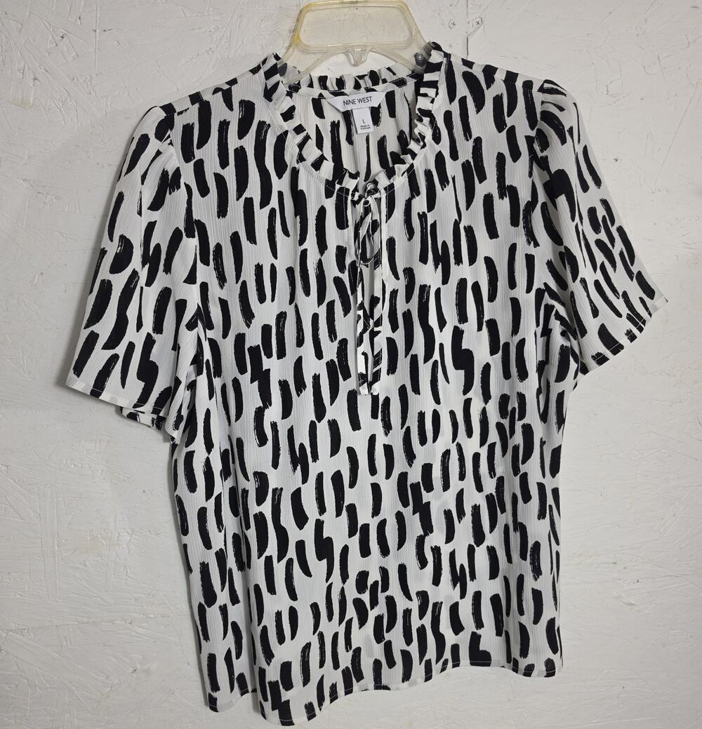 Nine West Women's Blouse With Print Tie Strings Size L